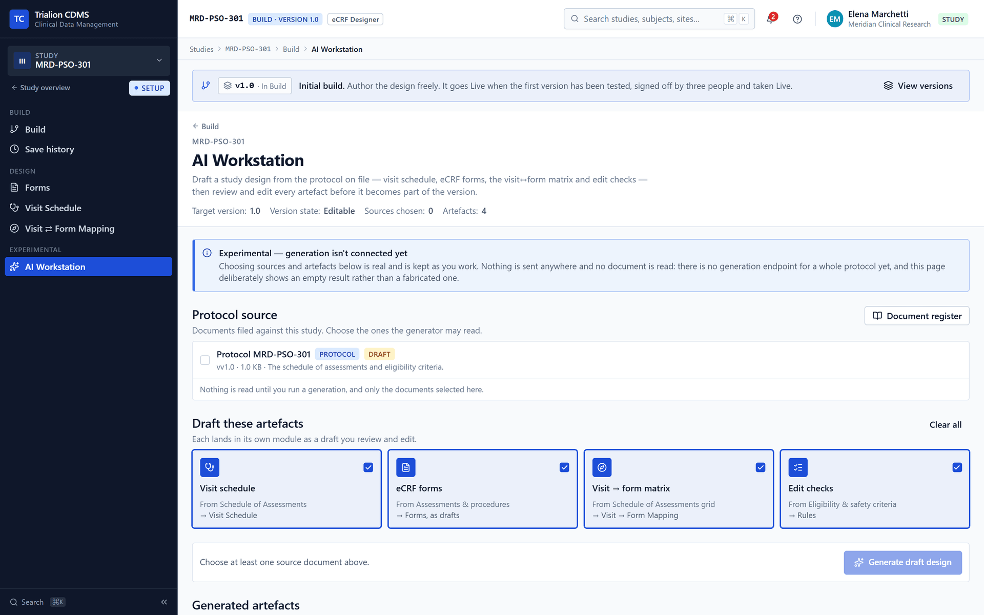The AI Workstation page of Build, marked experimental.