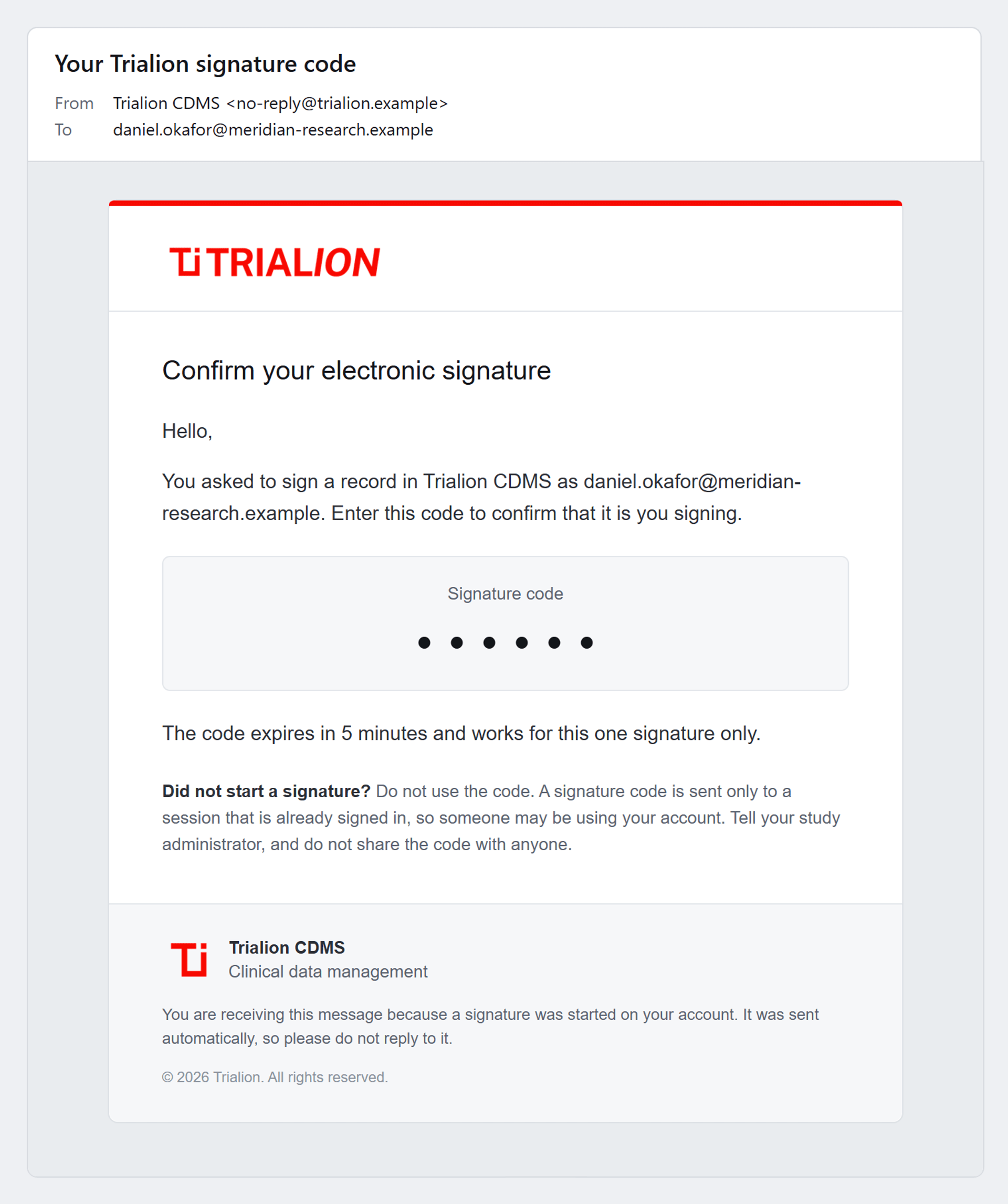 The one-time code that confirms an electronic signature.
