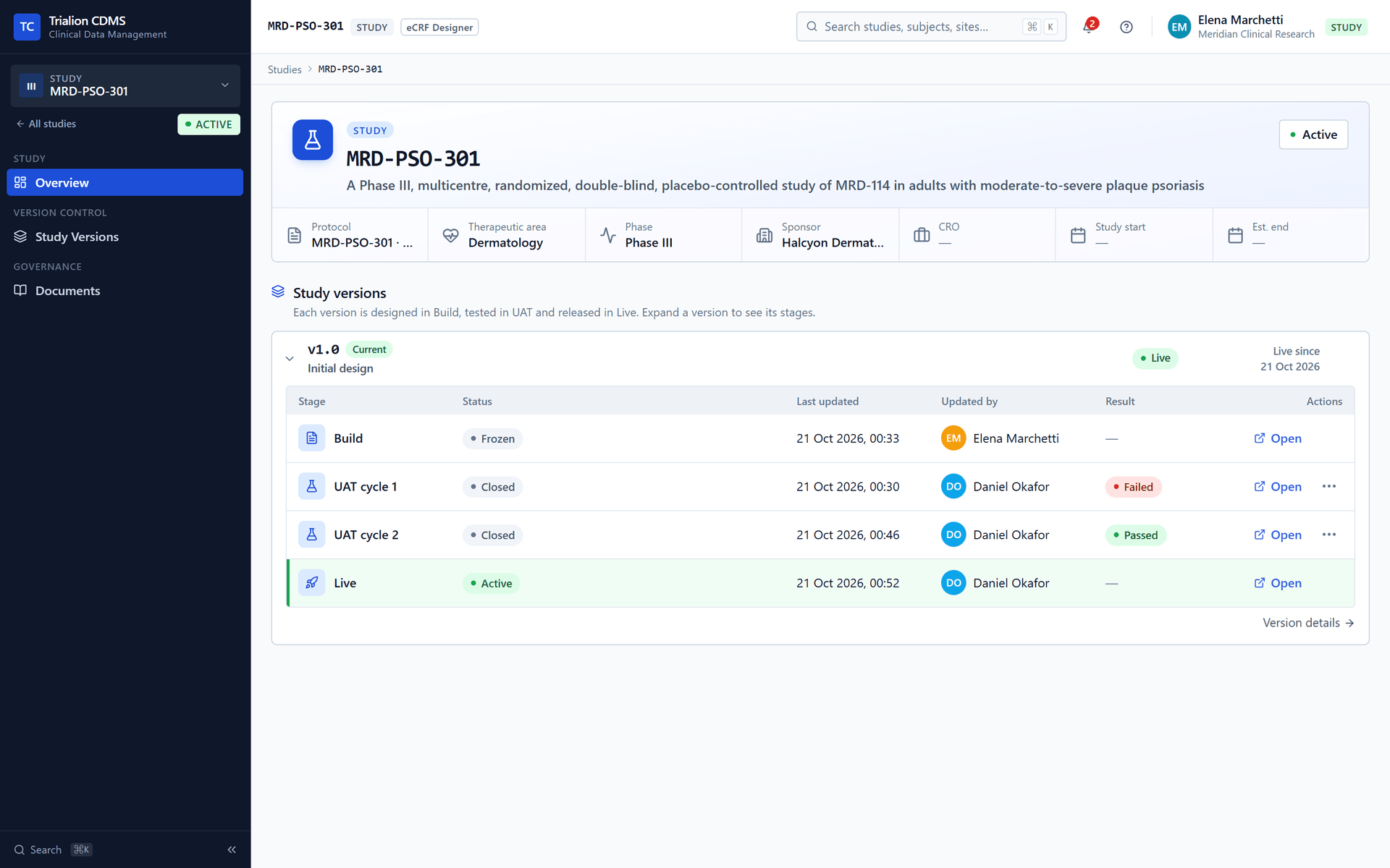The designer's overview after Go live: there is no Build entry in the sidebar any more.