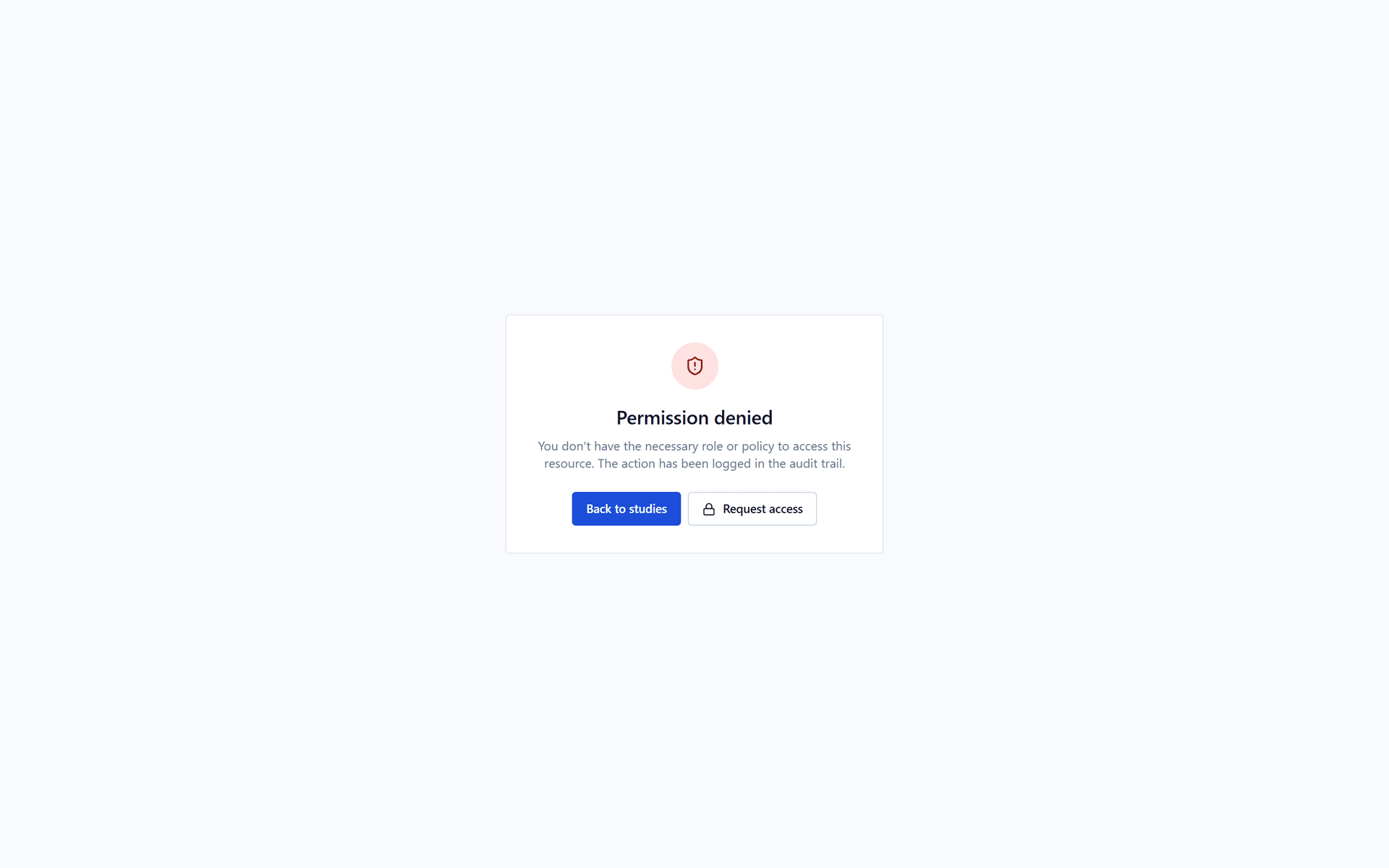 The unauthorized page: Permission denied, with Back to studies and Request access.