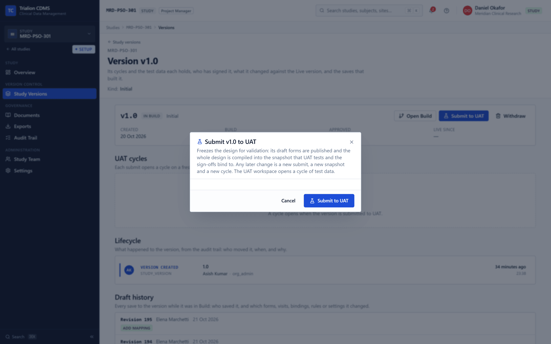 The Submit to UAT confirmation: what freezing the design means.