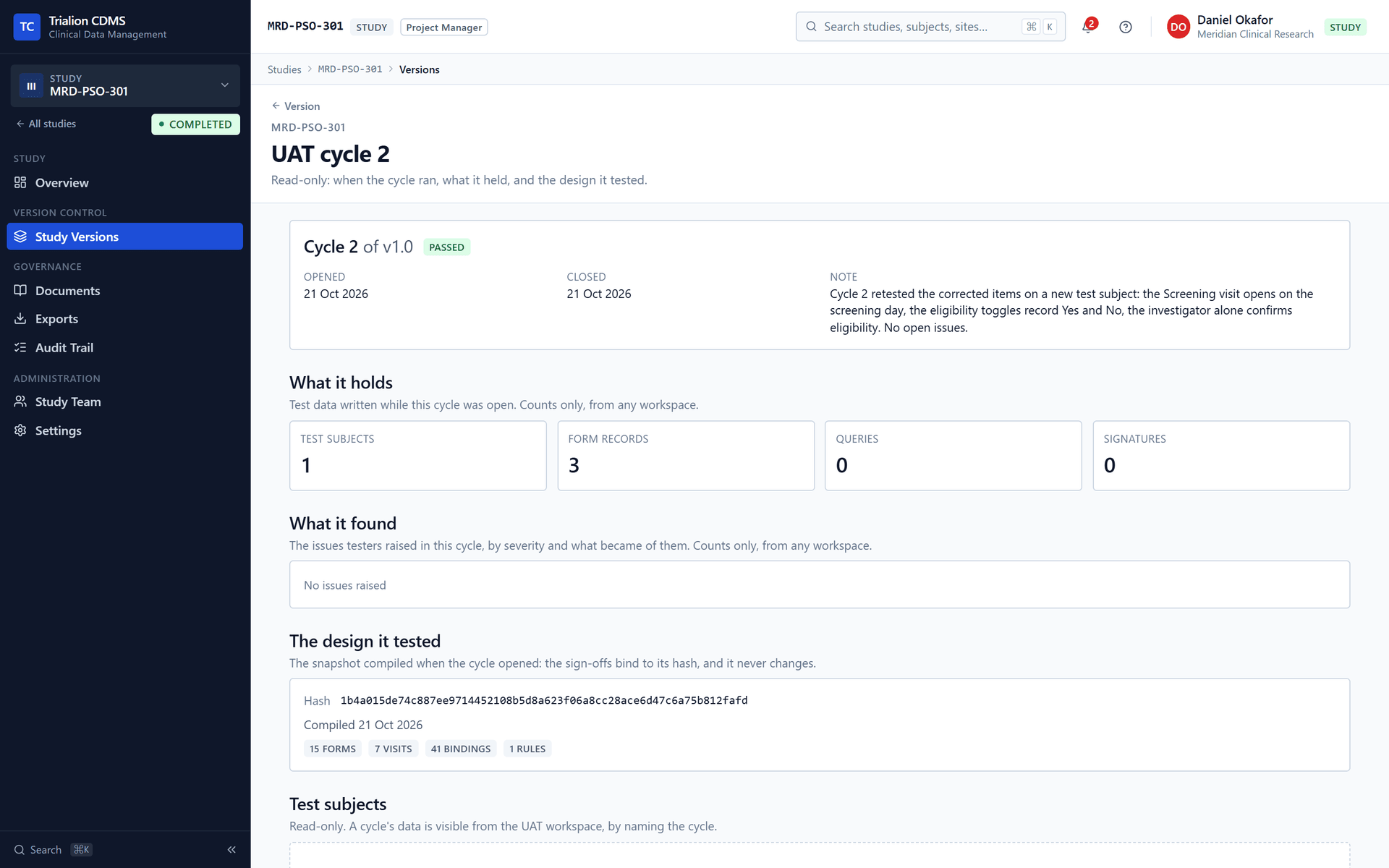 The summary of cycle 2 of version 1.0, reached from the version page.